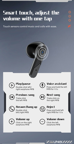 Fones De Ouvido Surround Bluetooth Preto Thinkplus Lp49 Preto