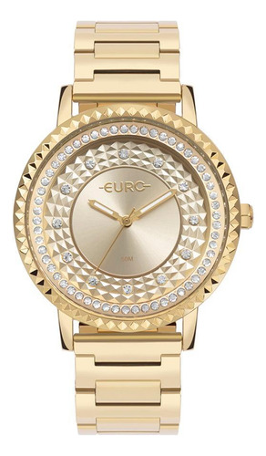 Relógio Dourado Feminino Euro Strass Lançamento