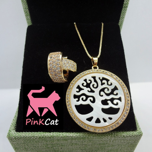 Imagem 2 de 5 de Conjunto Árvore Da Vida Banhado A Ouro 18 K Pinkcat