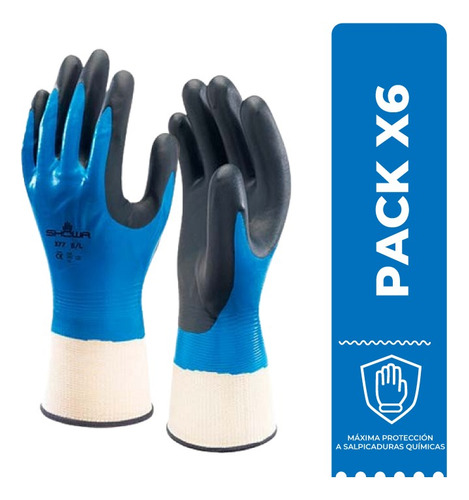 Guantes Showa 377 Con Recubrimiento De Nitrilo Azul Packx6
