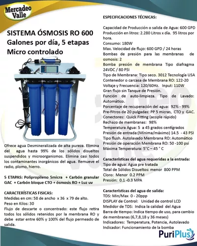 Filtro Desionizador De Agua Osmosis Inversa 600 Galones Dia