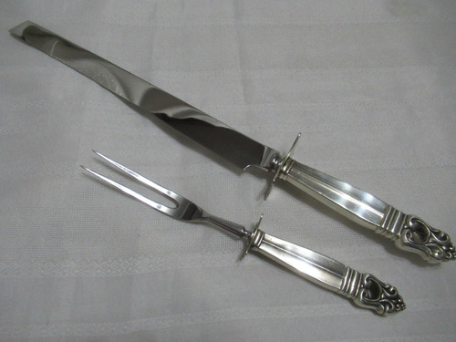 Juego De Cubiertos Trinchar Cuchillo Tenedor Cabos Plata 925