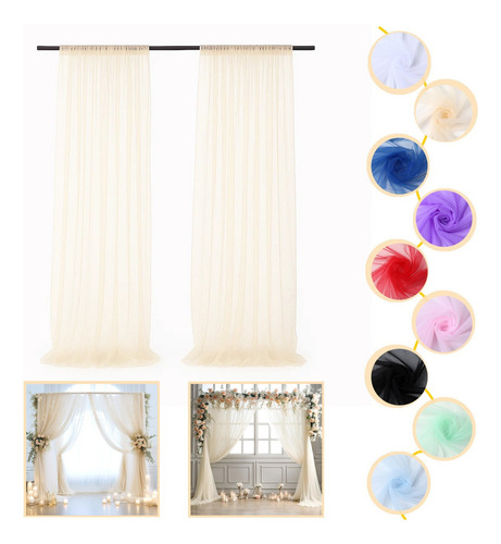 2pzs Cortinas De Malla Multicolor Decoración Boda Cumpleaños Color Beige