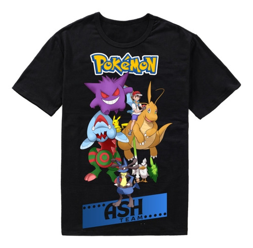 Playera Pokemon Ash Pikachu Torneomaestros Lucario Dragonite