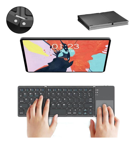 Teclado Touchpad Sem Fio Dobrável Bluetooth Para Notebook Tv