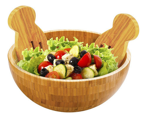Ensaladera De Bambú, Redonda, De Madera Natural