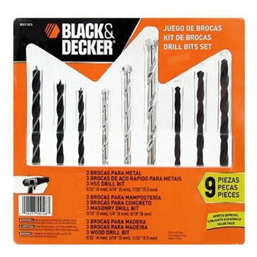 Jogo De Brocas Para Furadeira 9 Pcs Black & Decker Bd0110cs