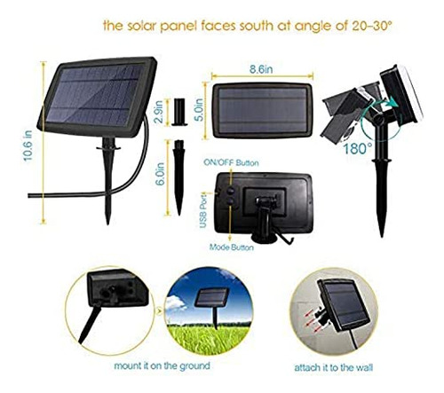 Cadena De Luces Solares Led Para Patio Impermeable 24 Pies