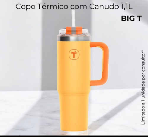 Copo Térmico Big T 1.1l Com Canudo Cor Amarelo Tupperware Amarelo