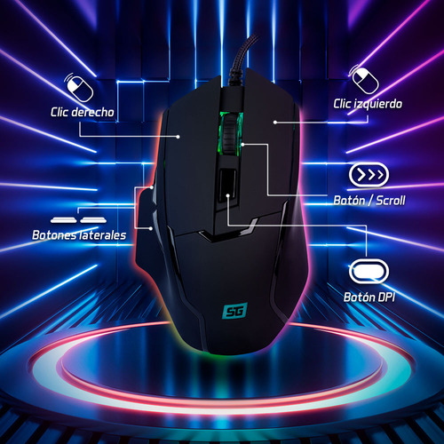 Start The Game Mouse Rgb Conf Sw Hasta 6,400 Dpis Usb Negro