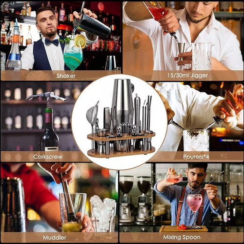 Juego De Utensilios Para Coctelería, 23 Piezas, 750 Ml, Boston Shaker ,bextsrack Utensilios De Bar De Acero Inoxidable Con Soporte