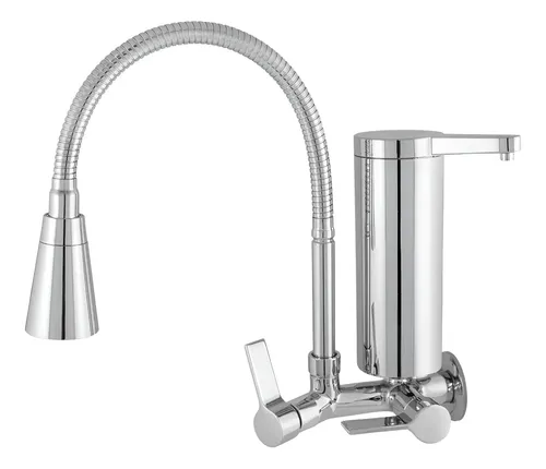 Torneira Pia Cozinha Parede Metal Com Filtro Gourmet 2 Jatos Acabamento Brilhante Cor Prateado