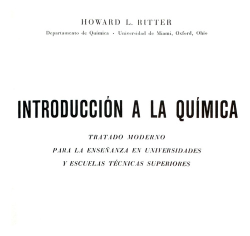 Introducción A La Química Universidades H Ritter /cn Reverté (Usado)