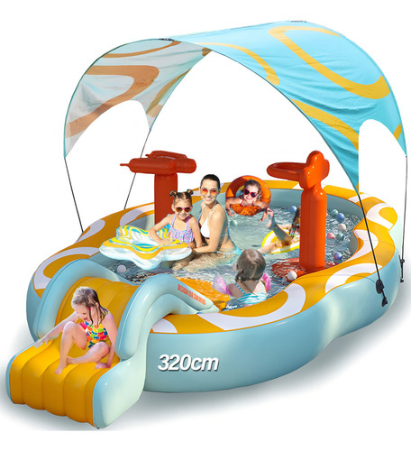 Alberca Rectangular Inflable Piscina Con Tobogán Para Niños Color Azul Claro