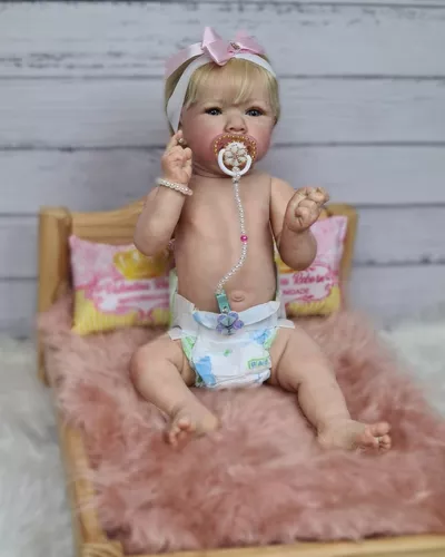 Boneca Bebê Reborn Loira Silicone 55cm Enxoval