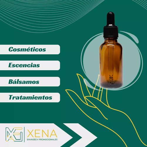 Envase De Vidrio Ambar 50 Ml Frasco Con Pipeta Negra X 10