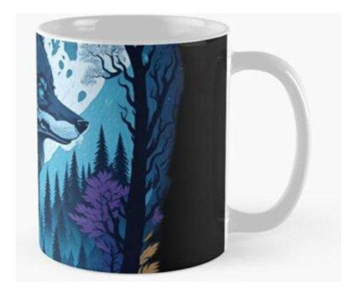 Taza Diseño De Lobo En Medio De La Noche De Luna Llena Calid