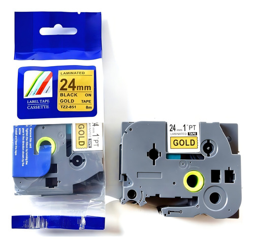 Fita Compatível Brother Tz Tze 851 Dourada Letra Preta 24mm