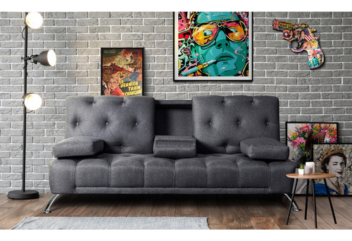 Sofa Cama Individual Plegable Sillon Reclinable Carol Makora Color Gris Oscuro Diseño De La Tela Lino