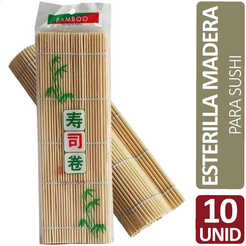 Esterilla Para Sushi Madera 24x24 Cm Mat Redonda - Pack X10