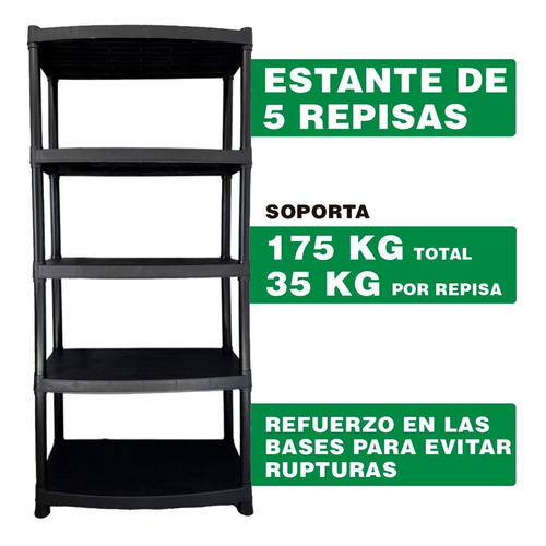 Imagen 4 de 10 de Estante Reforzado De Plástico Con 5 Repisas Armables