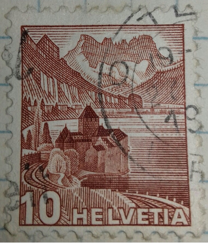 Antiguo Sello Suizo Helvetia 10  1934