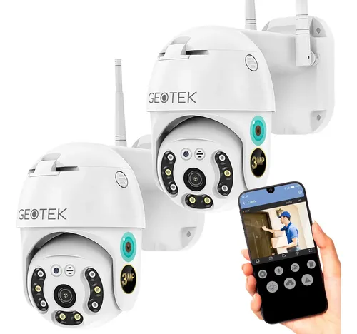 Kit 2 Camaras Seguridad Geotek 3mp Ip Wifi Exterior Full Hd Domo Vision Nocturna Inteligente Deteccion Movimiento Blanco