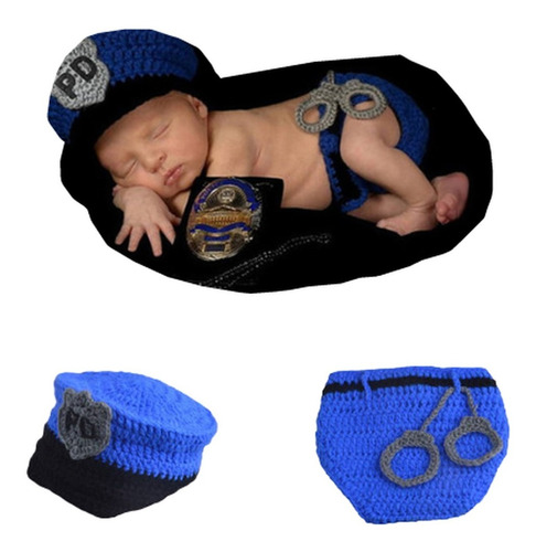 Roupa Para Recém Nascido -newborn Tema Policial De Tricô