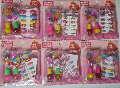 Pack De 6 Set Uñas Postizas Y Maquillaje Para Niña