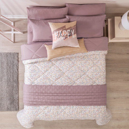 Juego Edredón Pretty King Size + Cubrecama + Fundas Almohada