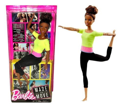 Boneca Barbie Negra Ioga Toda Articulada Made Move Original