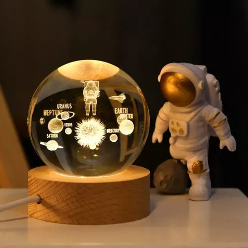 Lampara De Luz Led 3d Bola De Cristal Astronauta Planetas