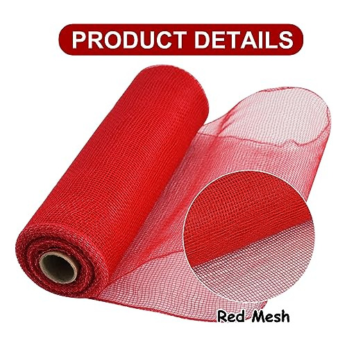 2 Rolls 10 Inch Red Decorative Mesh Ribbbon Rolls, Fabr...