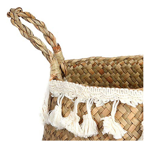 Cesto De Mimbre Tejido A Mano Con Borlas De Macramé Para Alm