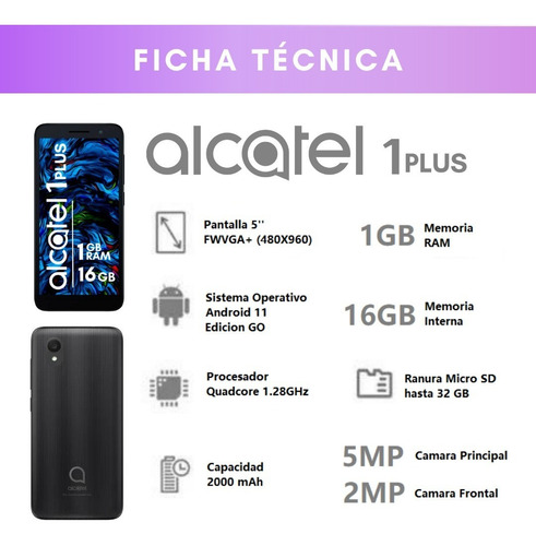 Imagen 4 de 5 de Celular Económico Liberado - Alcatel 1 Plus - 16gb / 1gb Ram