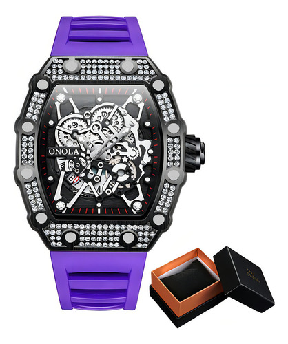 Relojes Casuales De Cuarzo Onola Diamond Skeleton Correa Purpura