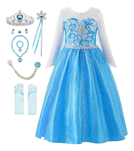 Disfraz Para Niñas Vestido Princesa Con Accesorios Azul