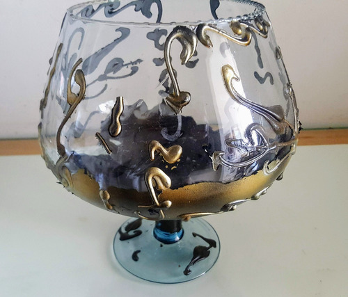Antiguo Centro Mesa Copón Cristal Incrustaciones Restaurar (Usado)