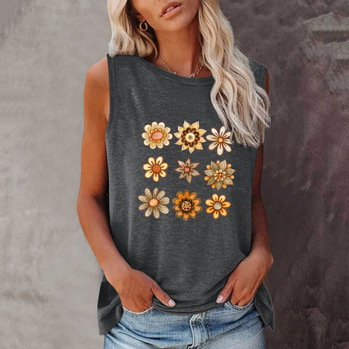 Camiseta Sin Mangas De Verano Con Estampado Floral Para Muje
