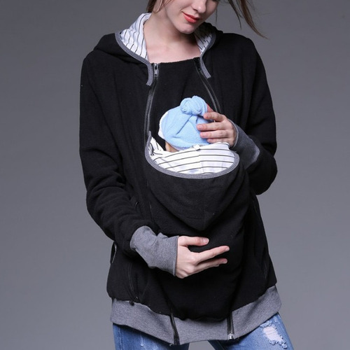 Bolsa Portabebés A Rayas Para Mujer, Sudadera Con Capucha Y