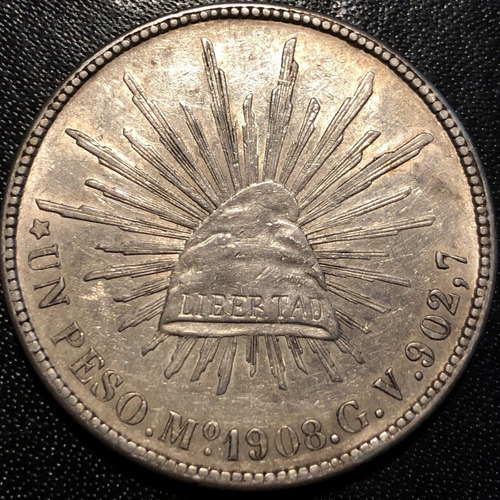 Mex17019 México 1 Peso 1908 Mo Gv Xf+ Ayff