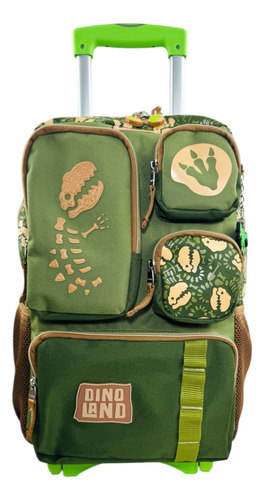 Mochila Rueditas Carrito Dinosaurio Extra Grande Uso Rudo Verde Dinoland