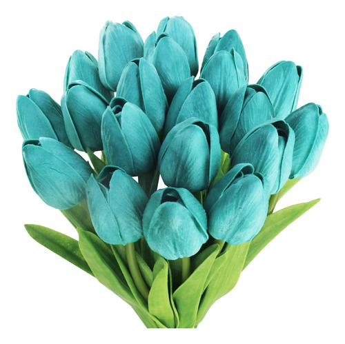 20 Piezas De Tulipanes Artificiales Turquesa Tulipanes Falso