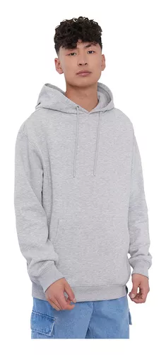 Polerón Hombre Hoodie Gris Claro Liso