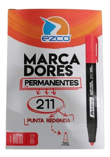 Marcador Fibron Permanente Indeleble Rojo Caja X 48 U. Ezco