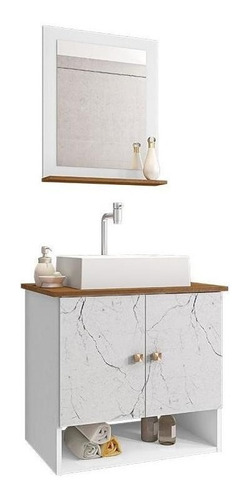 Móveis para banheiro Loja DoceLar  Deli torino de 60cm de largura, 55cm de altura e 39.6cm de profundidade, com pia colorida branco e móveis branco/carrara sem furos para torneiras