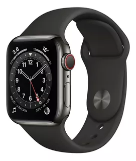 Apple Watch Series 6 (GPS+Cellular) - Caja de acero inoxidable grafito de 40 mm - Correa deportiva negro
