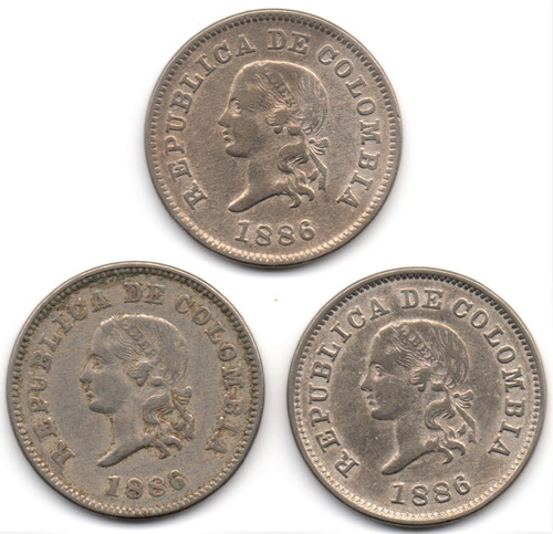 5 Centavos 1886 Lote De 3 Monedas Diferentes