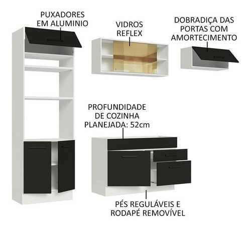 Cozinha Completa Madesa Agata 270004 C Armá Balcão S Tamp Bp Cor Branco/Preto