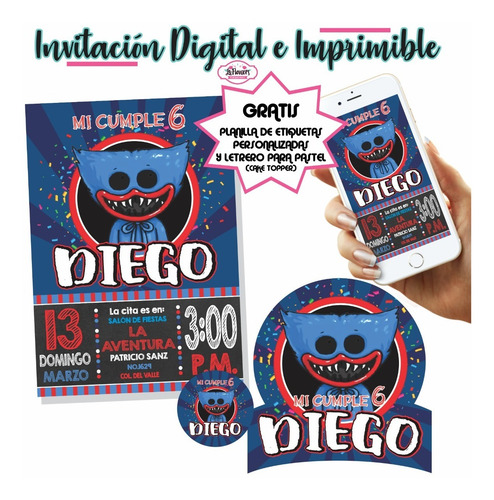 Invitación Digital E Imprimible Huggy Wuggy Poppy Playtime